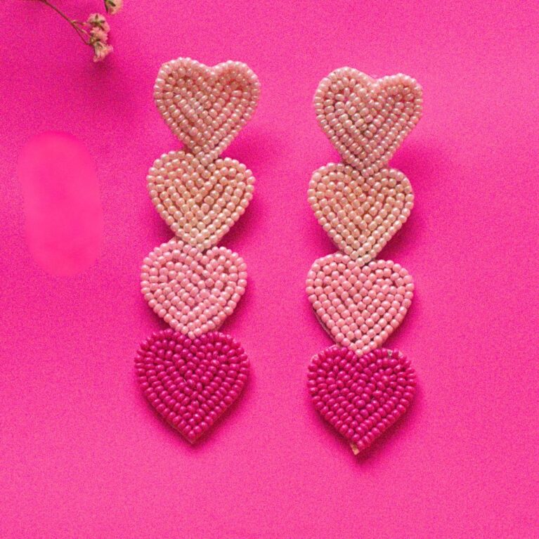 Handmade Beaded Heart Drop Earrings